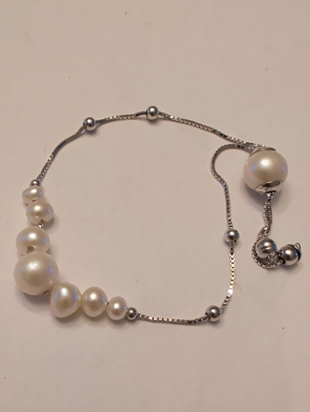 Sterling Silver Pearl Adjustable Bracelet - White Pearls